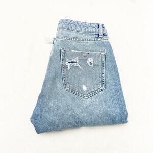 Zara Wide Leg Ripped Denim Jeans Light Wash Button Fly Size 4